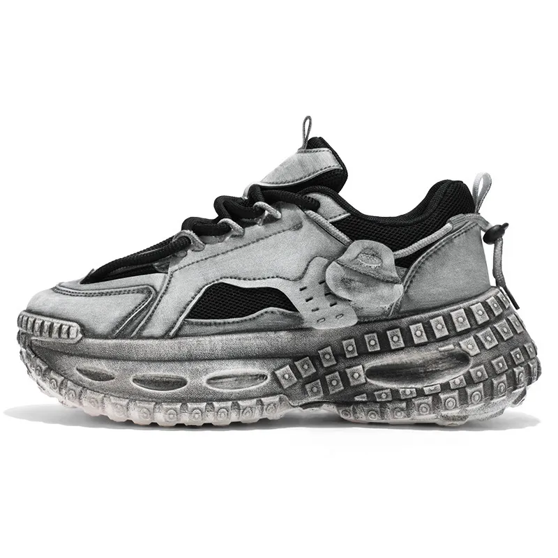 Men's Breathable Mesh Youth Dad Sneakers Spring – Chunky Tire-Tread Outsole Platform Shoes, Trendy Versatile Sports Sneakers for Teenagers